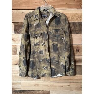 Vtg Canyon Guide Outfitters Shirt Mens Large Camouflage Dog Button Front Hunting